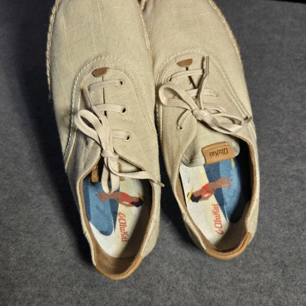 Olukai‎ Kaula Pa'a Li Womens 10 Sand Linen Espadrille Sneakers Tan 20463-2020